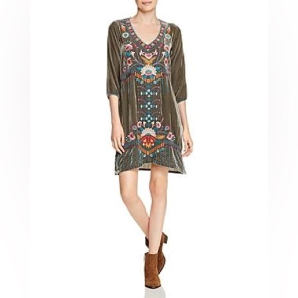 Johnny Was Quito Embroidered Velvet Dress In Hunter Green Women's Size Small - Picture 1 of 9